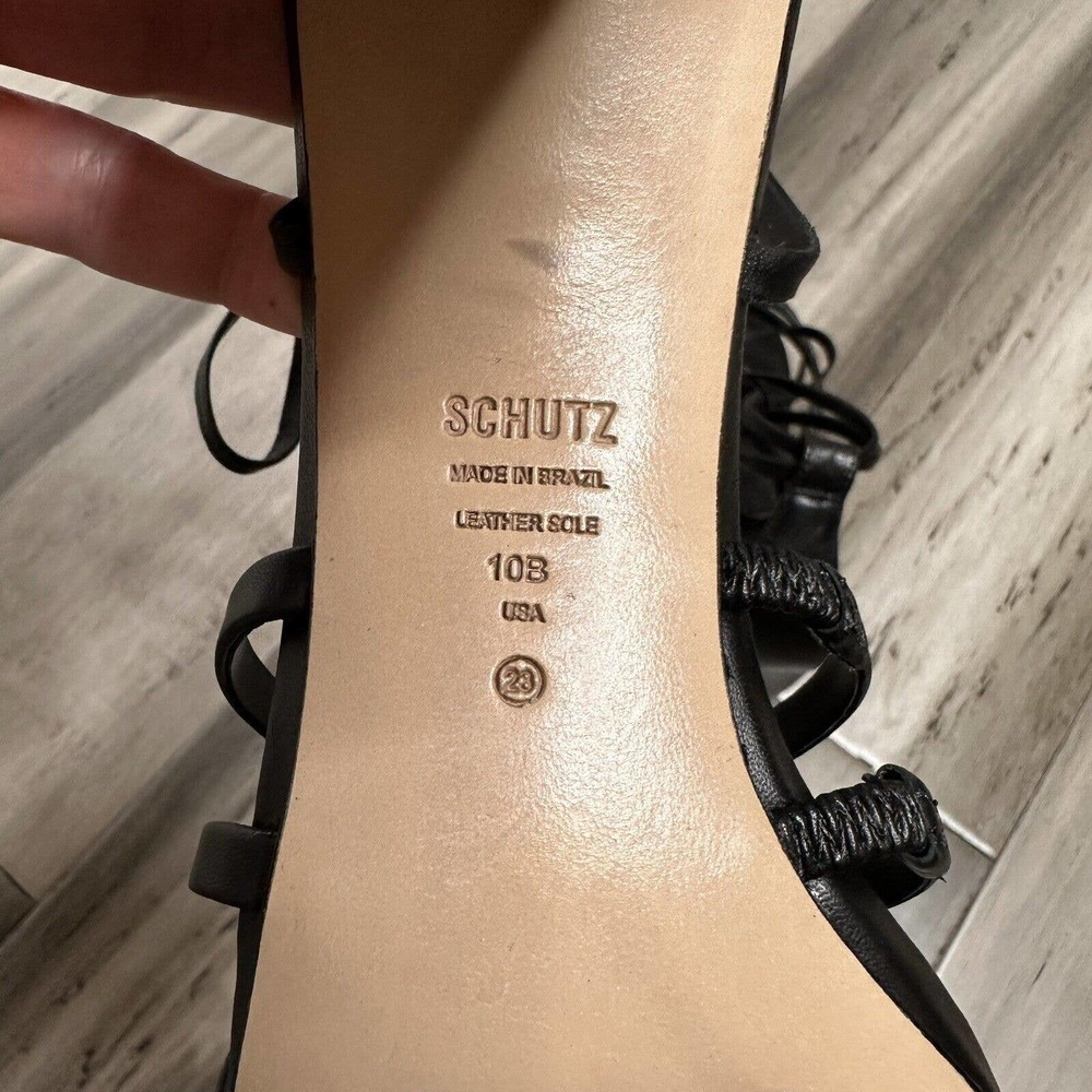Schutz Leaf Strappy Lace Up Heels Women's Black Gold Detail Size 10 EUC - Picture 7 of 10